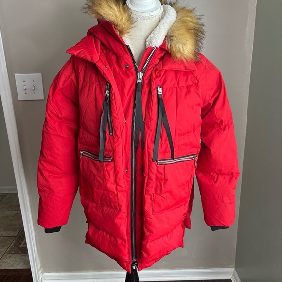 OROLAY Red Hooded Puffer Coat - Picture 4 of 7